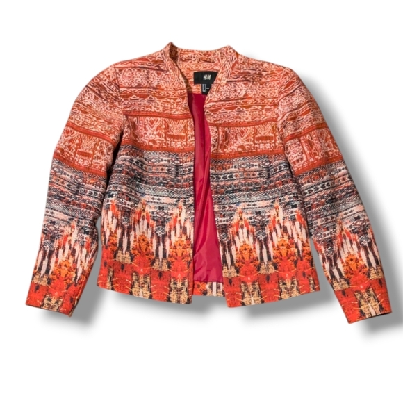NEW* H&M Blazer Jacket Red Size 6 Aztec Ikat Print - Bohemian, Festival Fashion - Picture 2 of 9